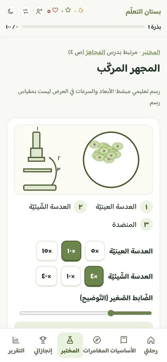 محاكاة المجهر المركّب في العلوم للصف الثامن